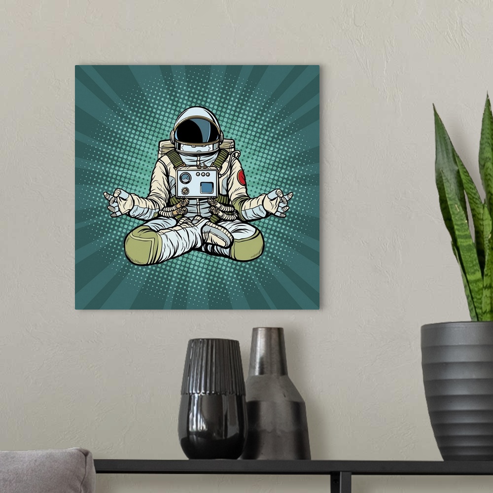 A modern room featuring Yoga Astronaut In Lotus Pose
