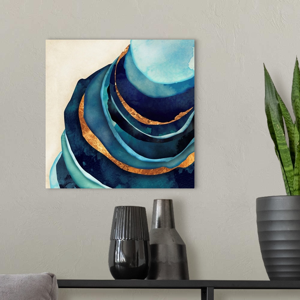 A modern room featuring Abstract Blue And Gold