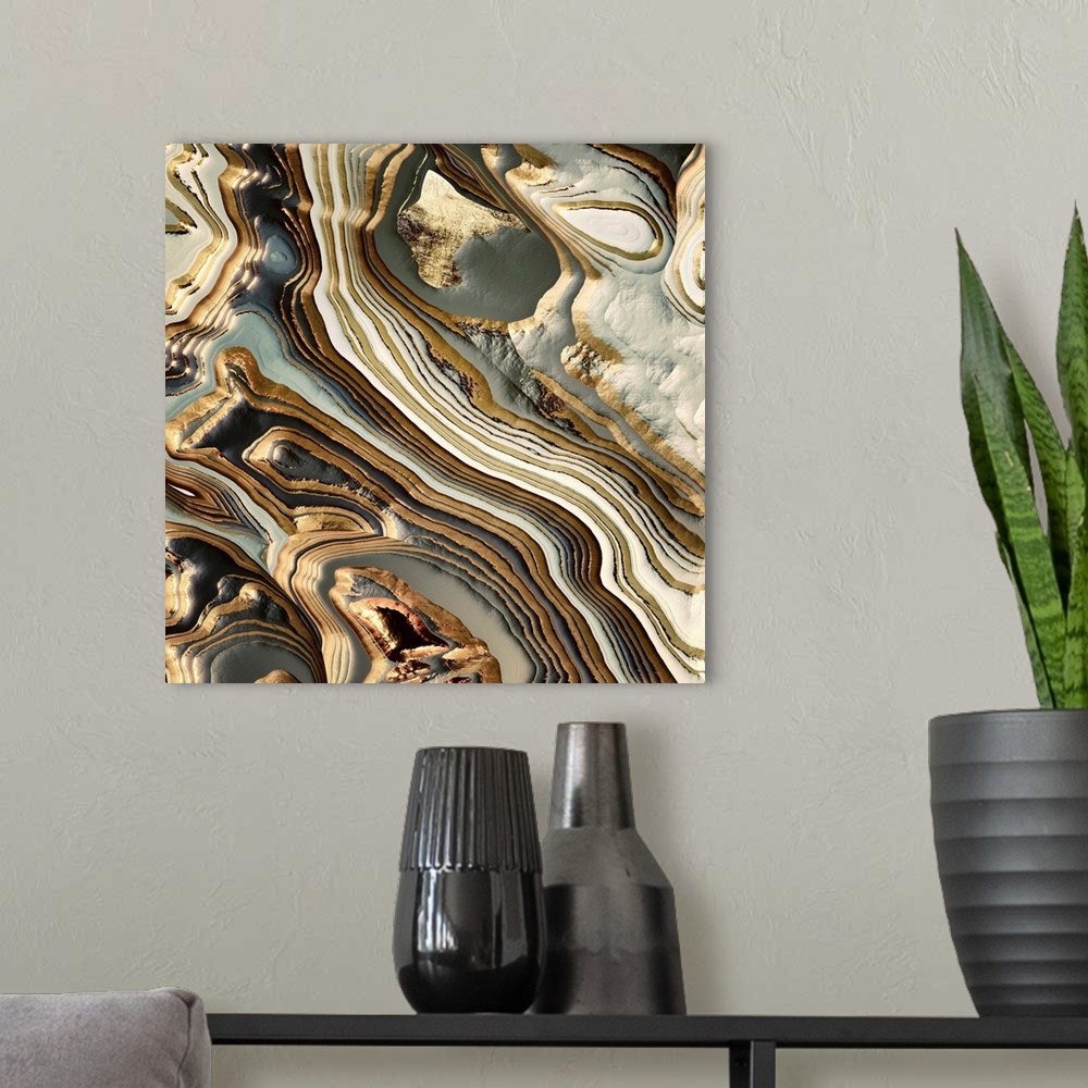 A modern room featuring White Gold Agate Abstract
