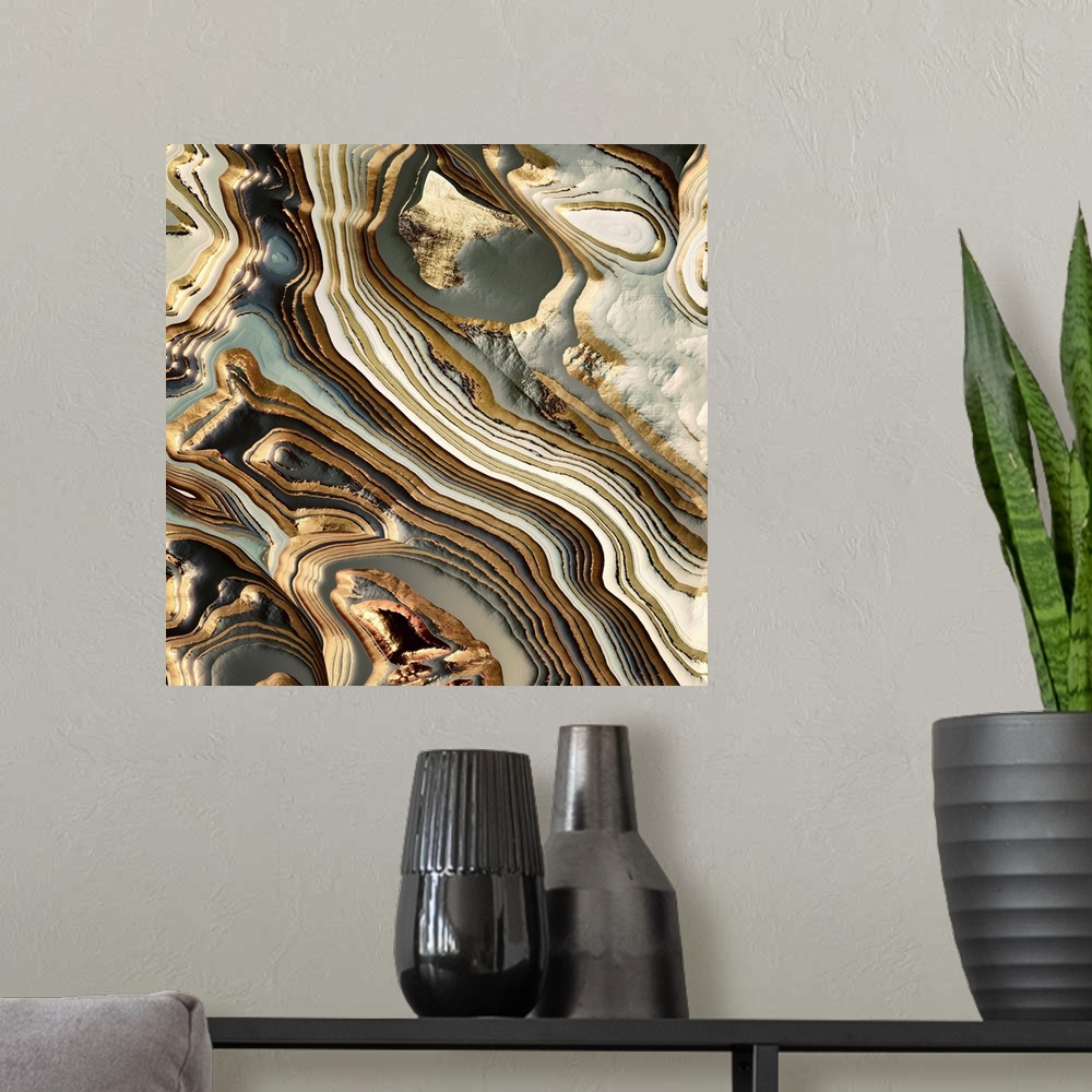 A modern room featuring White Gold Agate Abstract