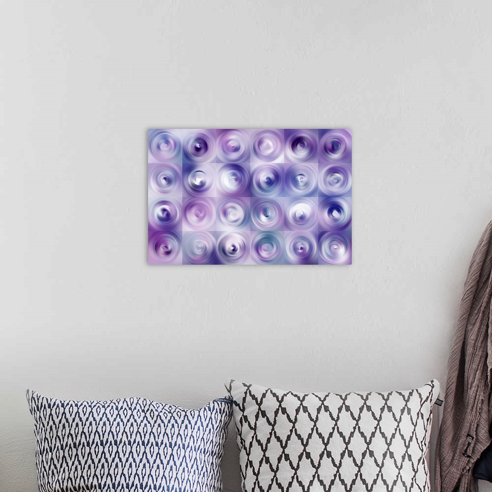 A bohemian room featuring Abstract artwork using deep purple tones and water like ripples.