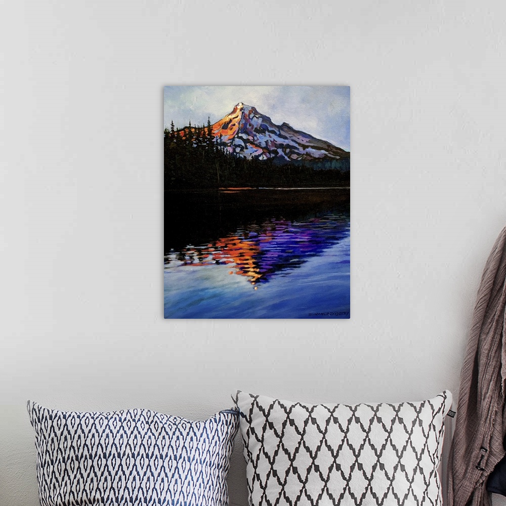 A bohemian room featuring This is beautiful Mountain in Oregon, reflecting into Lost Lake. The bright warm colors on the co...