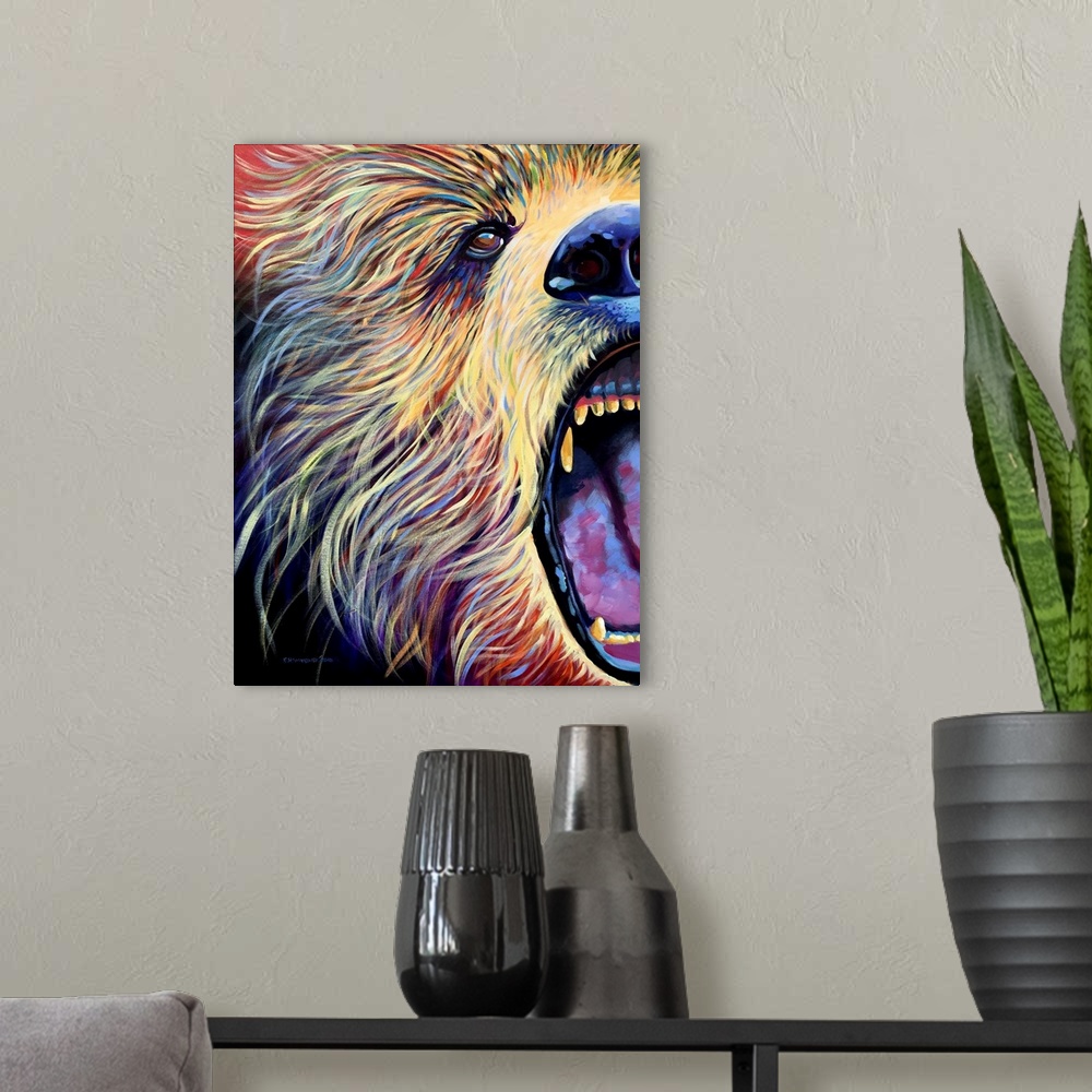 A modern room featuring This piece is one of a series of very unique and colorful approach to animal portraits. All of th...