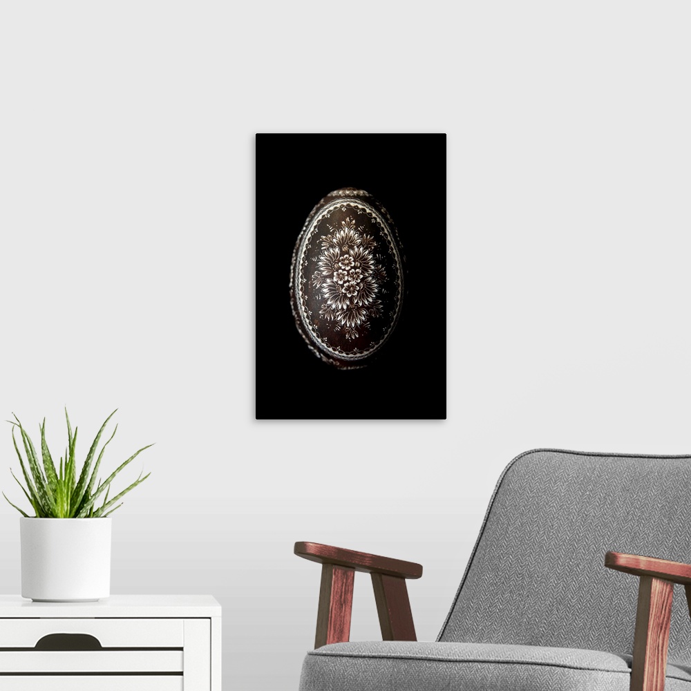 A modern room featuring Easter Egg on Black Background