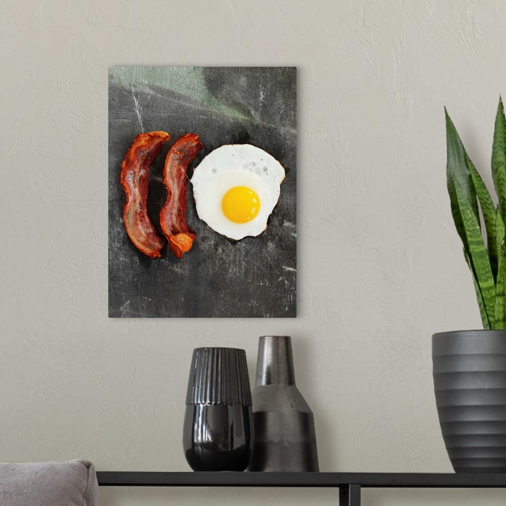 A modern room featuring Fried egg and bacon