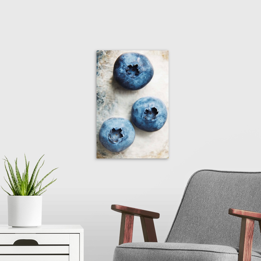 A modern room featuring Three blueberries
