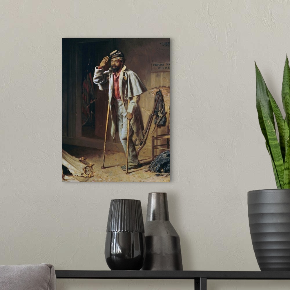 A modern room featuring 19th century painting of an African American soldier in the Civil War. Original painting by Thoma...