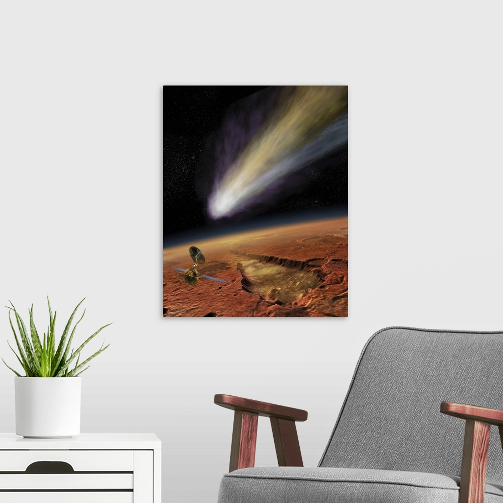 A modern room featuring 2014 Comet over Aromatum, Mars.