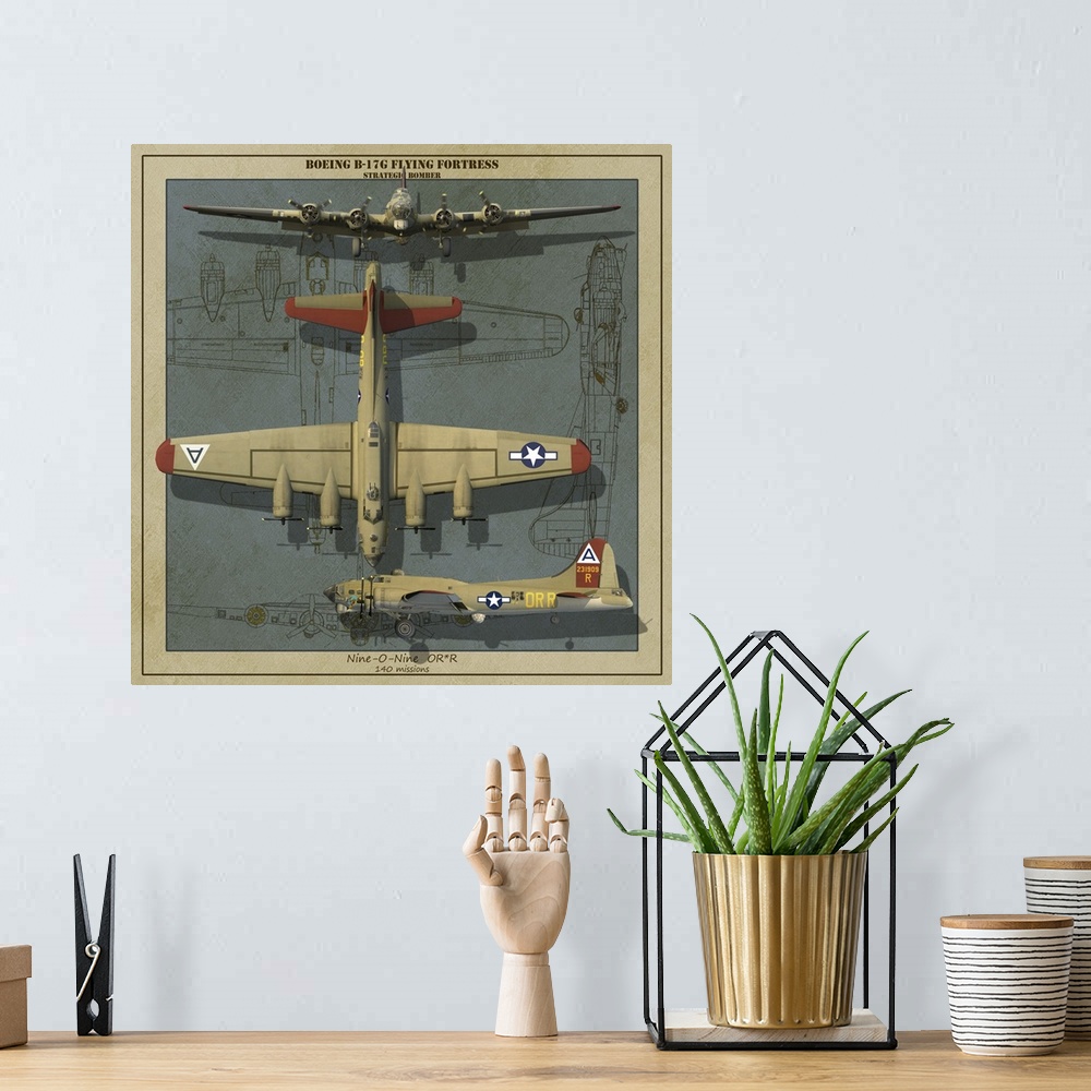 A bohemian room featuring A B-17G Flying Fortress strategic bomber of World War Ii.