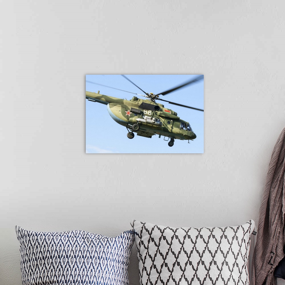 A bohemian room featuring A Belarusian Armed Forces Mi-8MTV-5 transport helicopter.