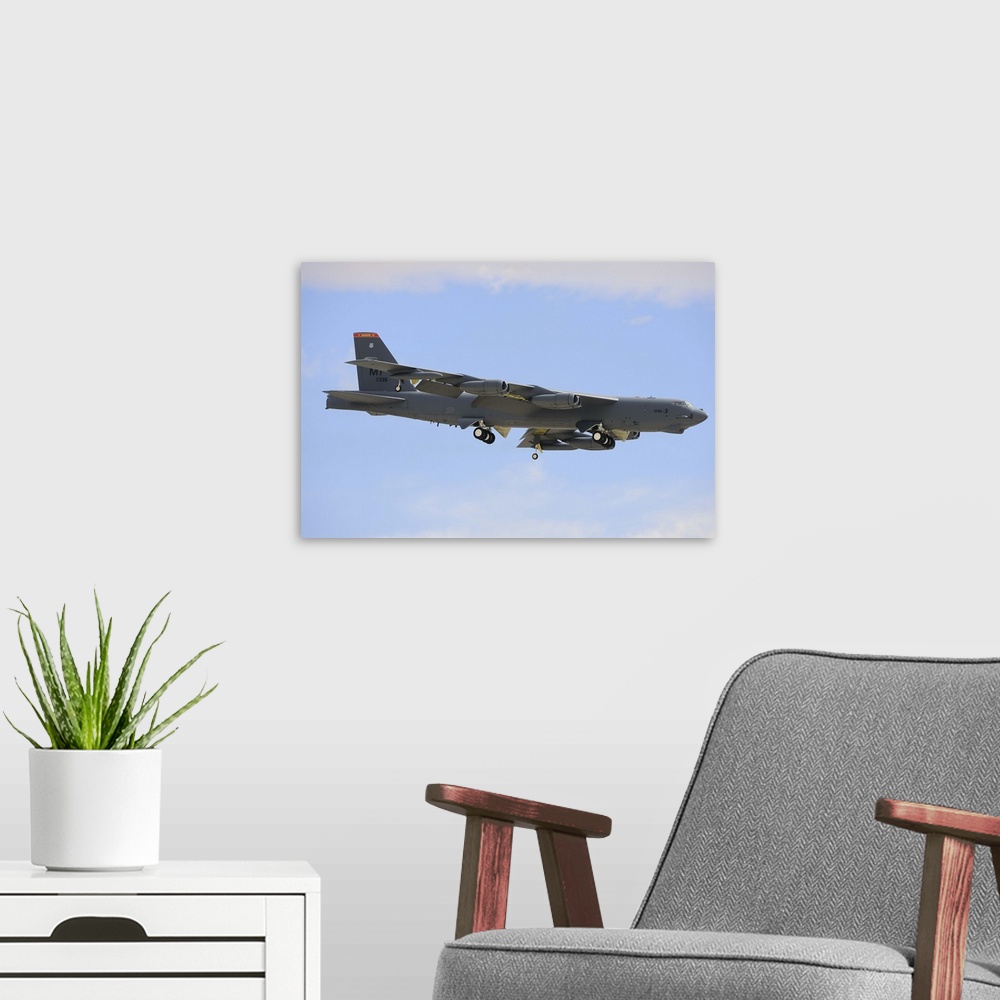 A modern room featuring November 8, 2012 - A Boeing B-52H Stratofortress prepares for landing at Nellis Air Force Base, N...