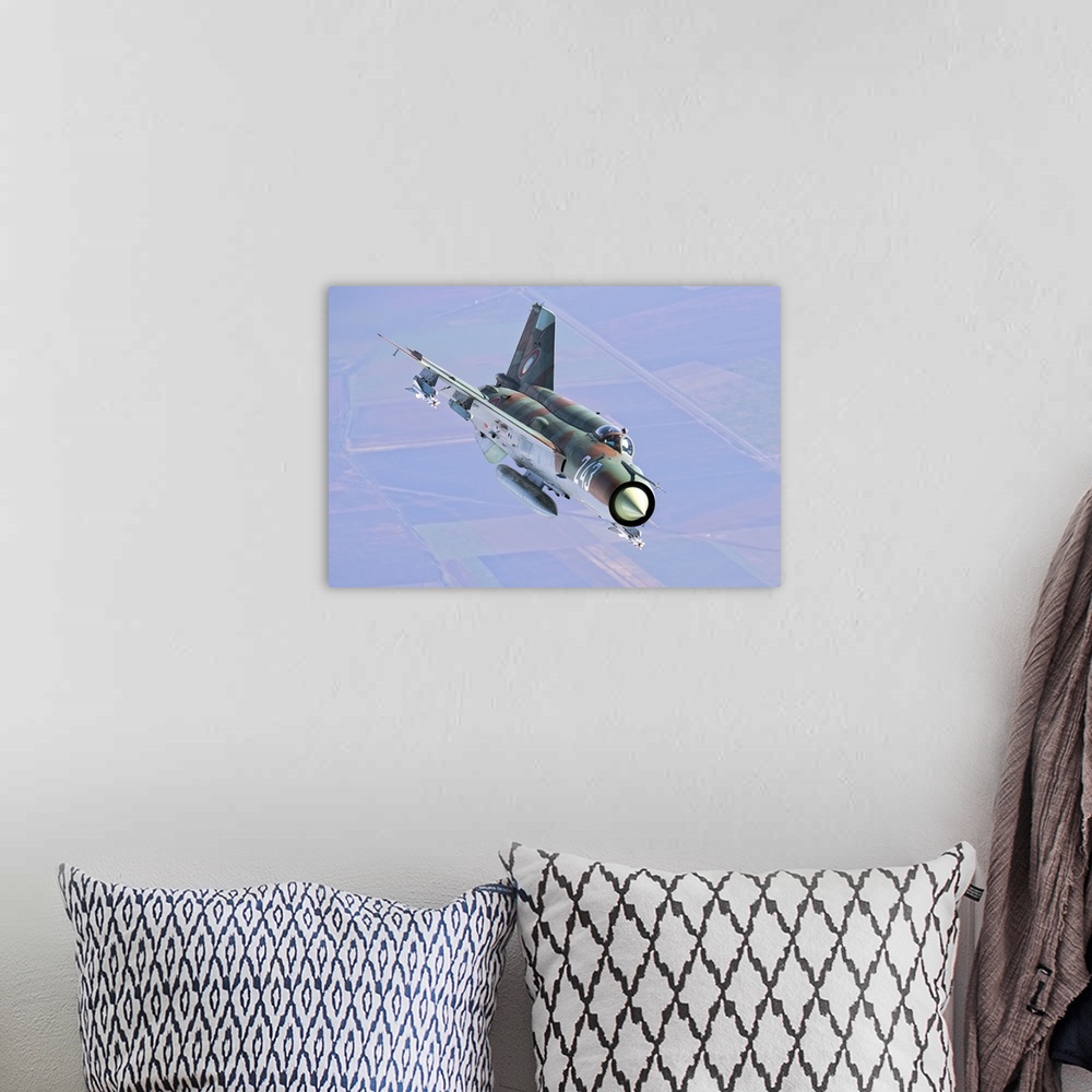 A bohemian room featuring A Bulgarian Air Force MiG-21bis armed with R-60 missiles.