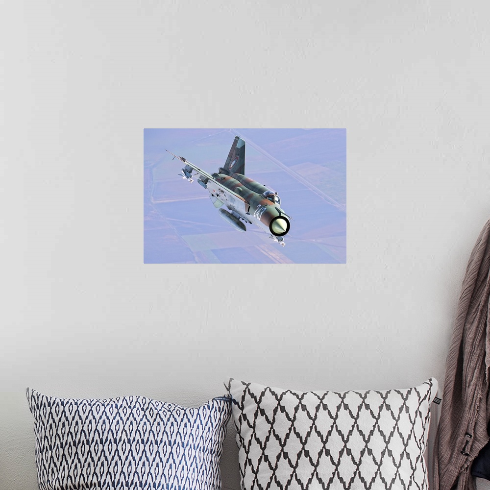 A bohemian room featuring A Bulgarian Air Force MiG-21bis armed with R-60 missiles.