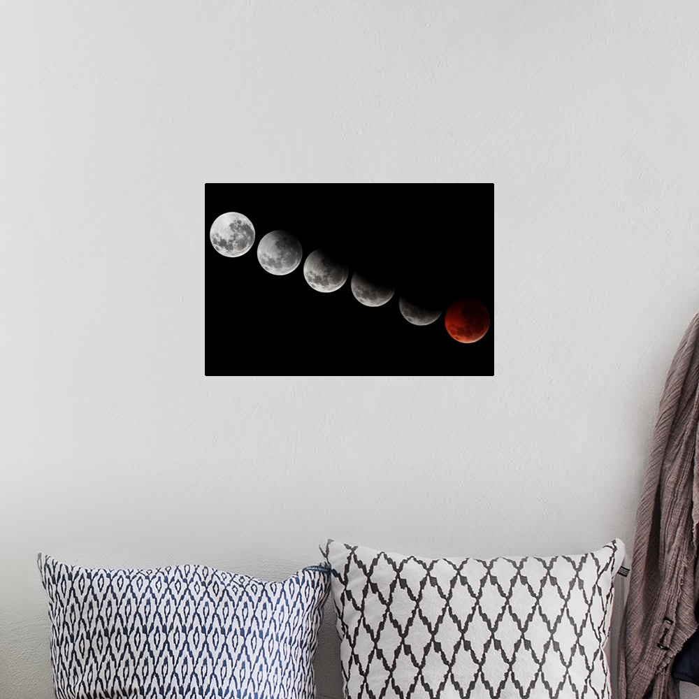 A bohemian room featuring A composite image showing different stages of the 2010 solstice total moon eclipse.