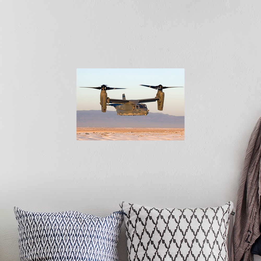 A bohemian room featuring A CV-22 Osprey from the 71st Special Operations Squadron flies in helicopter mode during a traini...