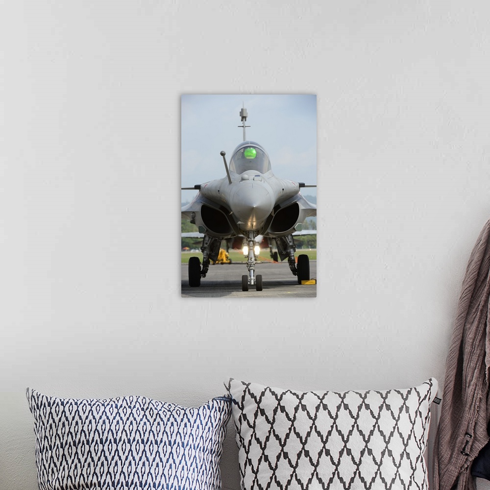 A bohemian room featuring A Dassault Rafale fighter aircraft of the French Air Force.