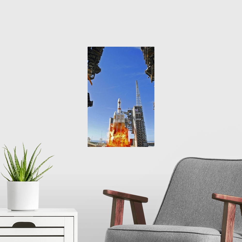 A modern room featuring January 20, 2011 - The first West Coast Delta IV Heavy Launch Vehicle launches from Space Launch ...