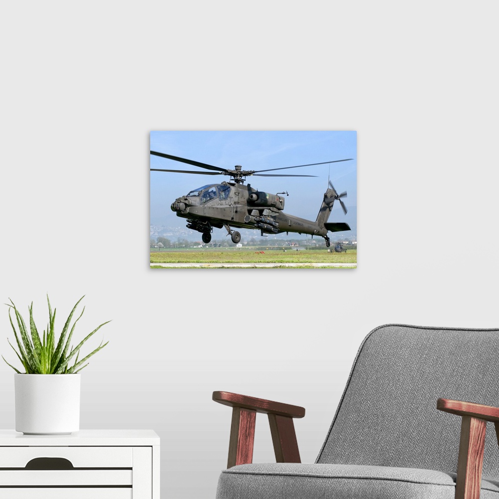 A modern room featuring A Dutch AH-64 Apache deployed to Frosinone Air Base, Italy for training.