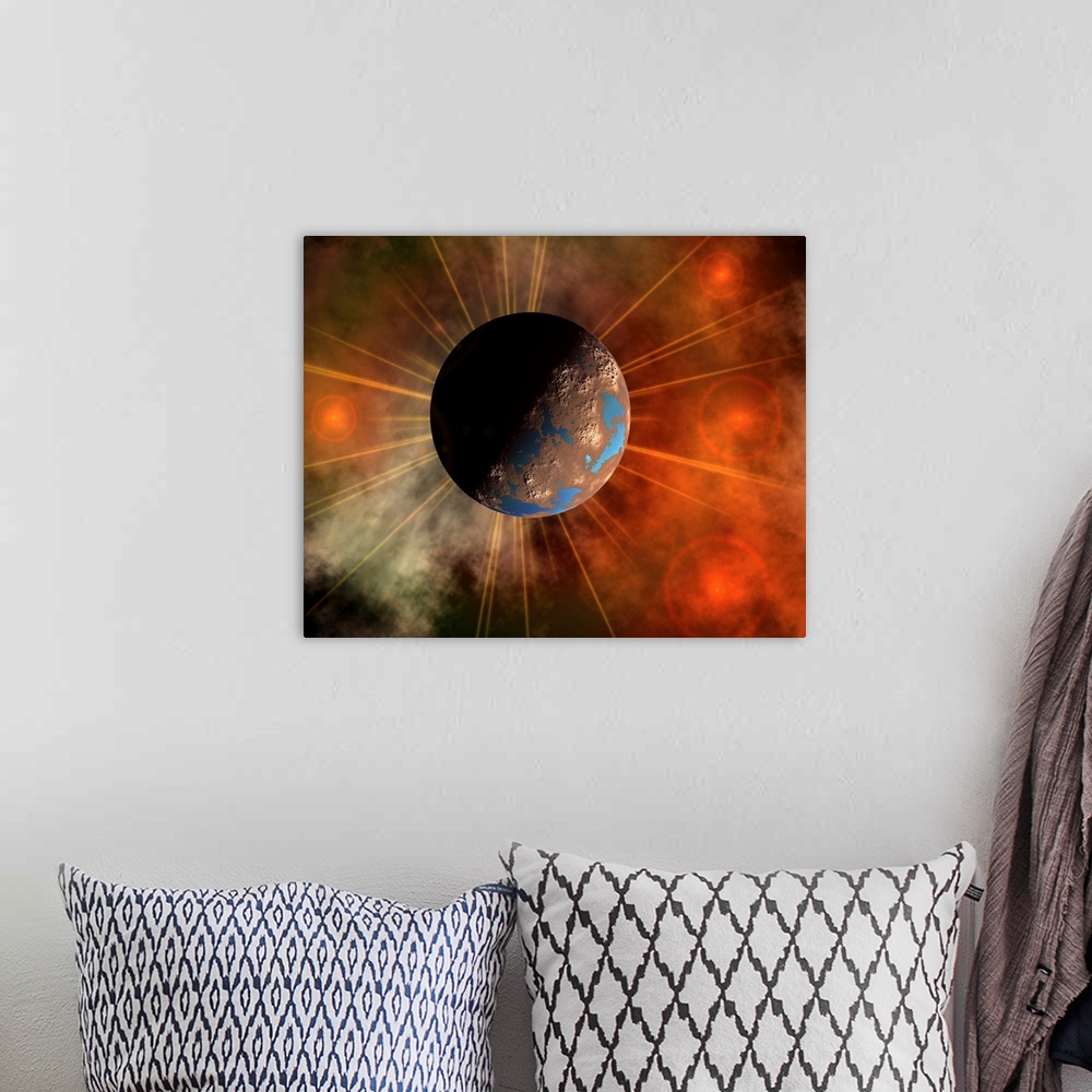 A bohemian room featuring This artist's conceptual image depicts a hypothetical planet amongst the stars. The planet has vi...