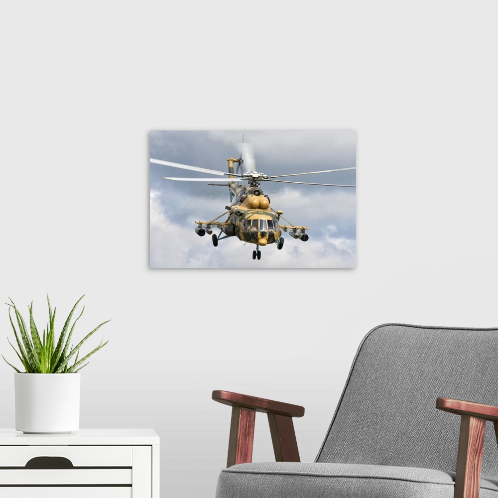 A modern room featuring A Kazakhstan Air Defense Forces Mi-171Sh helicopter.