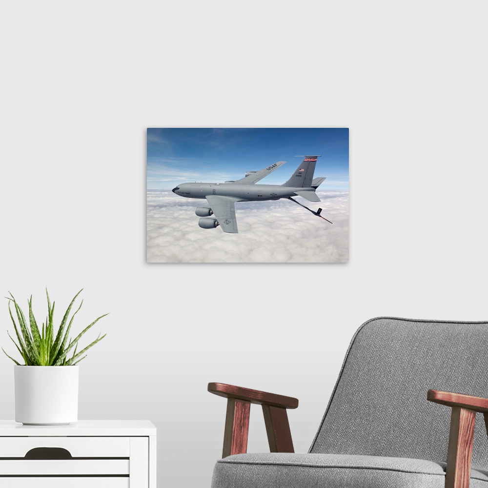 A modern room featuring A KC-135R from the 161st Air Refueling Wing flies a training mission out of Phoenix, Arizona.