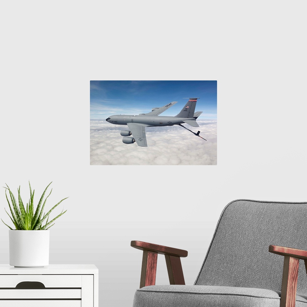 A modern room featuring A KC-135R from the 161st Air Refueling Wing flies a training mission out of Phoenix, Arizona.
