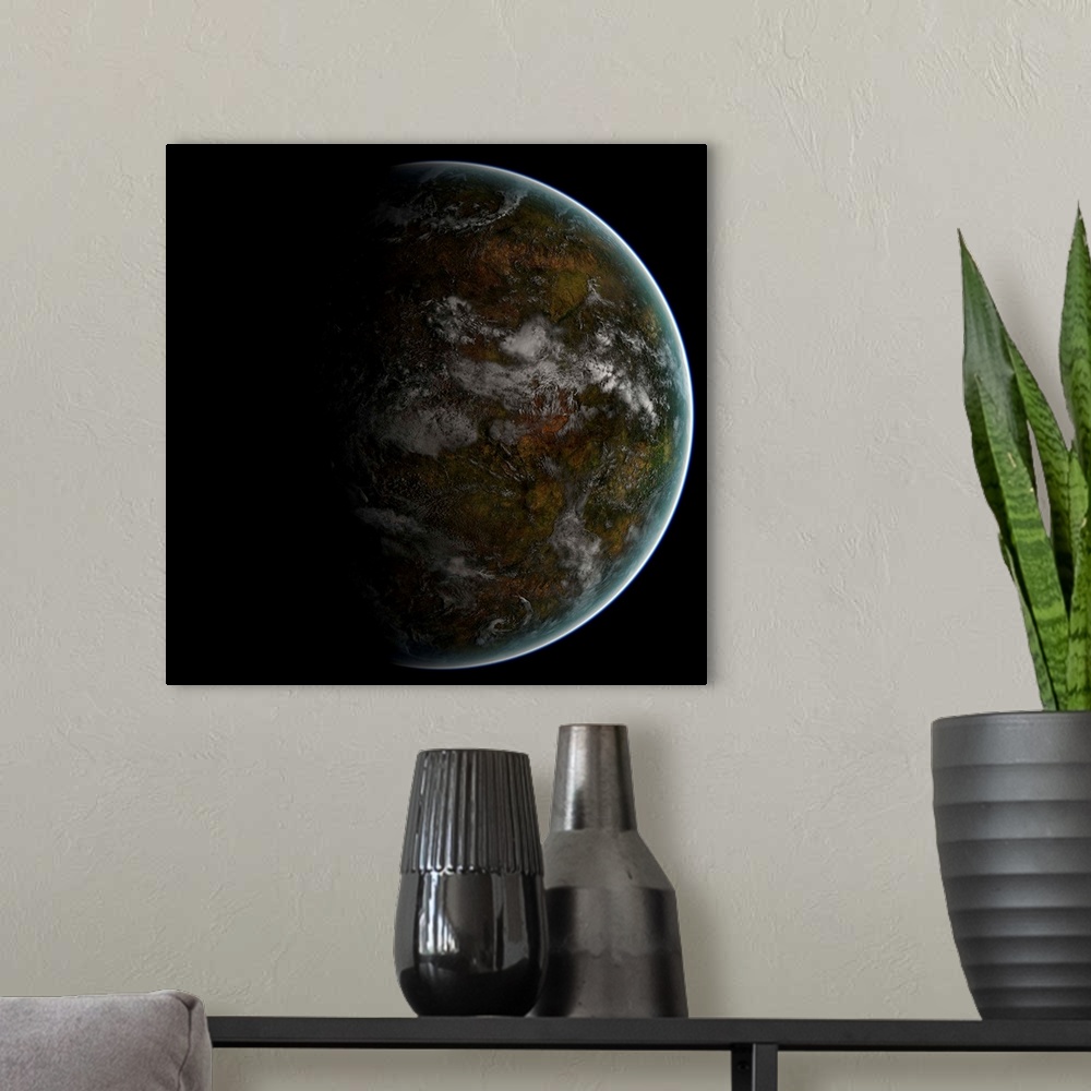 A modern room featuring A partially lit terrestrial world.