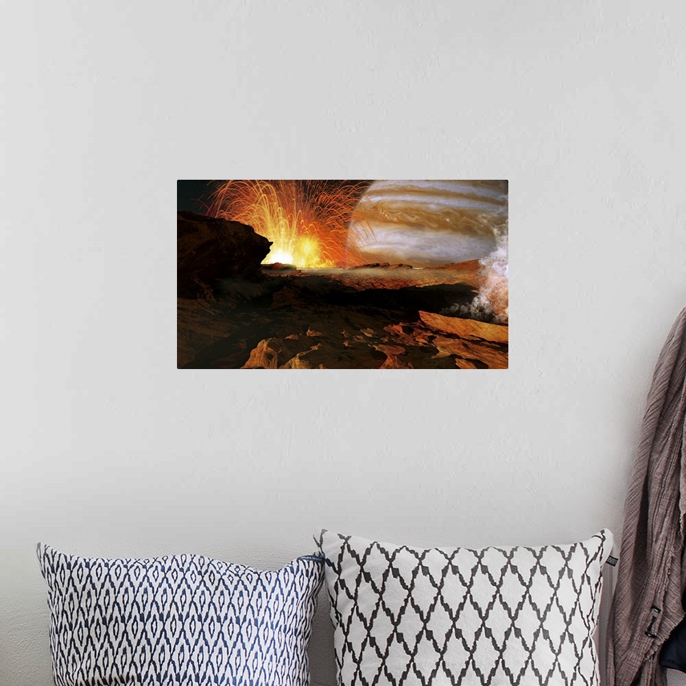 A bohemian room featuring A scene on Jupiter's moon, Io, the most volcanic body in the solar system.