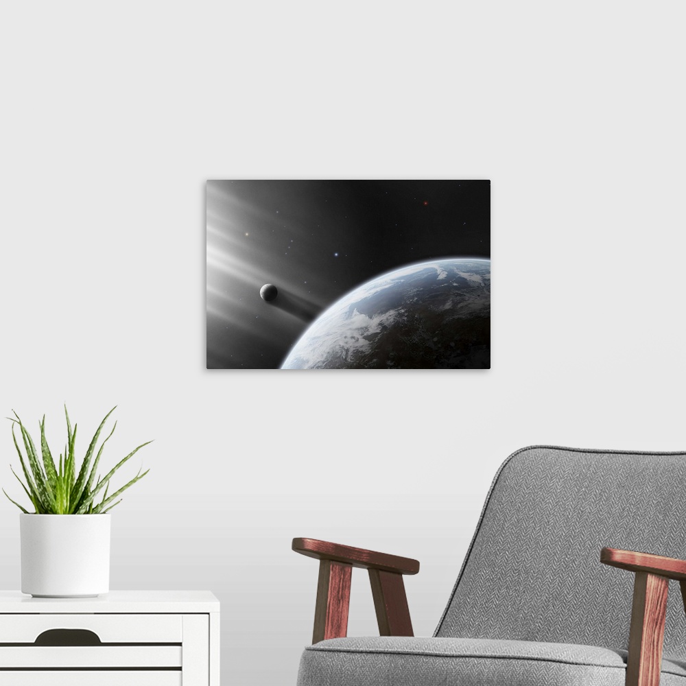 A modern room featuring A strange alien light approaches the Earth.
