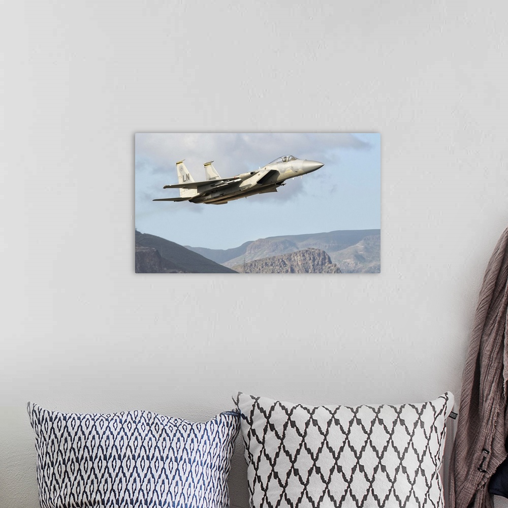 A bohemian room featuring A U.S. Air Force F-15C Eagle in flight over Spain during DACT Exercise 2010.  A NATO Dissimilar A...