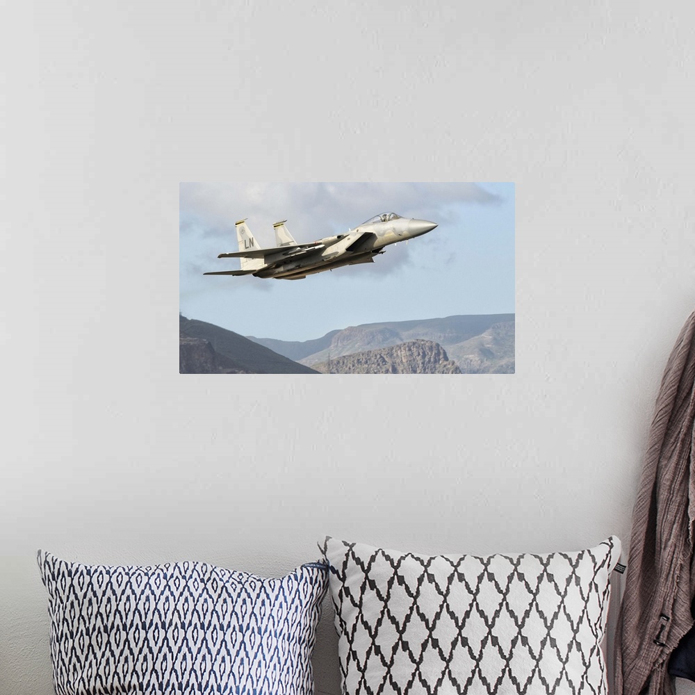 A bohemian room featuring A U.S. Air Force F-15C Eagle in flight over Spain during DACT Exercise 2010.  A NATO Dissimilar A...