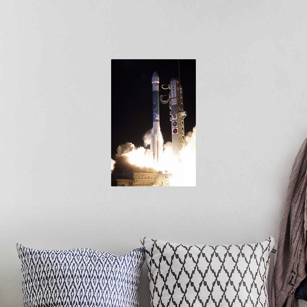 A bohemian room featuring A United Launch Alliance Delta II rocket lifts off from its launch complex