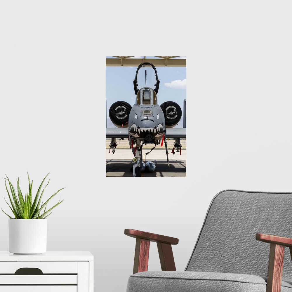 A modern room featuring A U.S. Air Force A-10 Thunderbolt II parked at Davis Monthan Air Force Base.