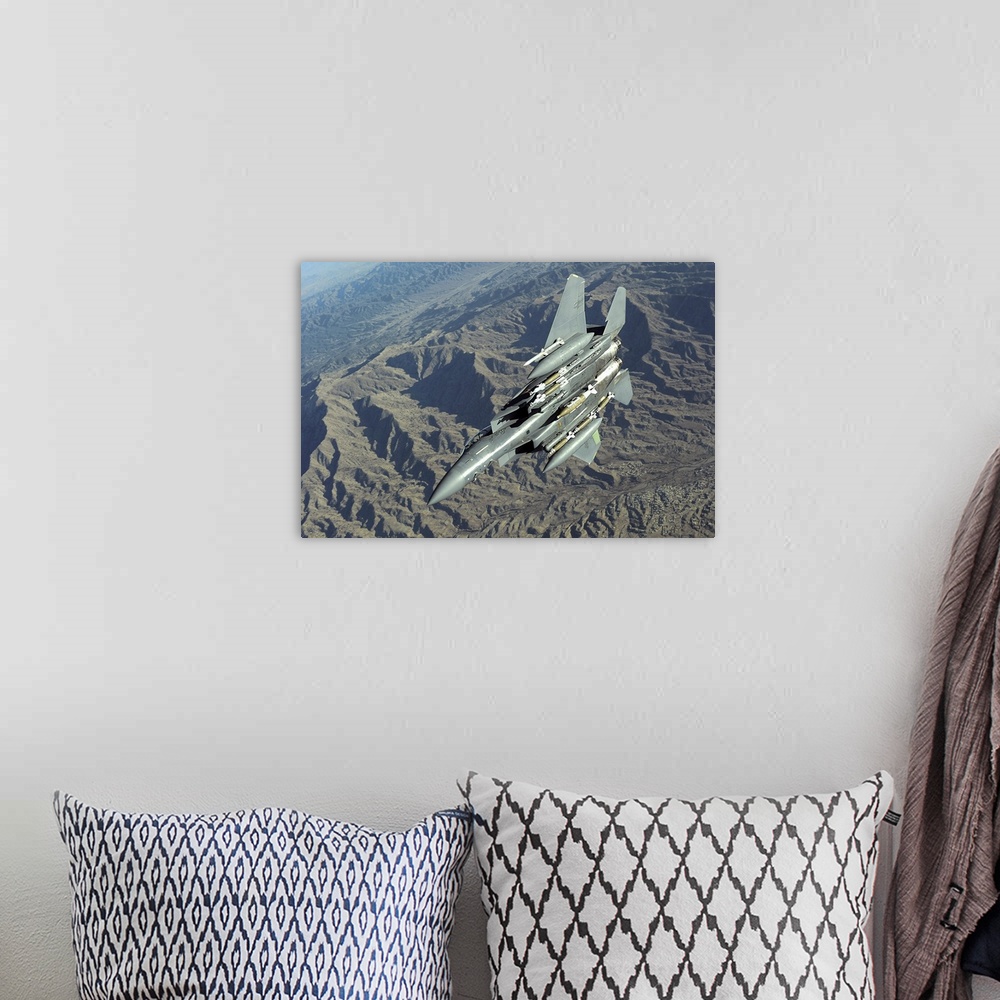 A bohemian room featuring A US Air Force F15E Strike Eagle on a combat patrol over Afghanistan
