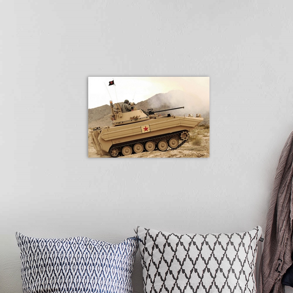 A bohemian room featuring A U.S. Army soldier trains on an M113 armed personnel carrier.
