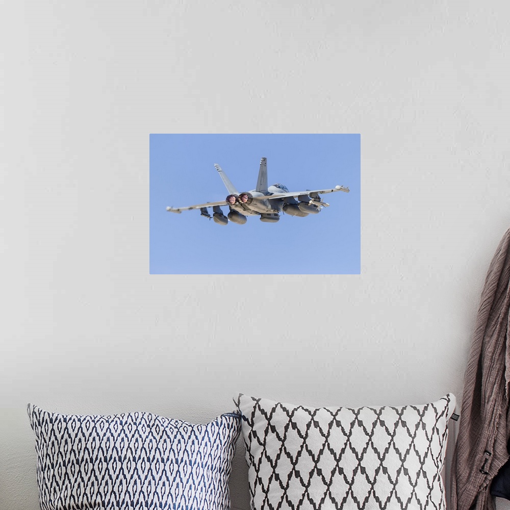 A bohemian room featuring A U.S. Navy E/A-18G Growler taking off from Nellis Air Force Base, Nevada.