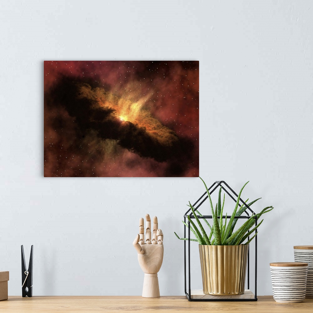 A bohemian room featuring A young star surrounded by a dusty protoplanetary disk