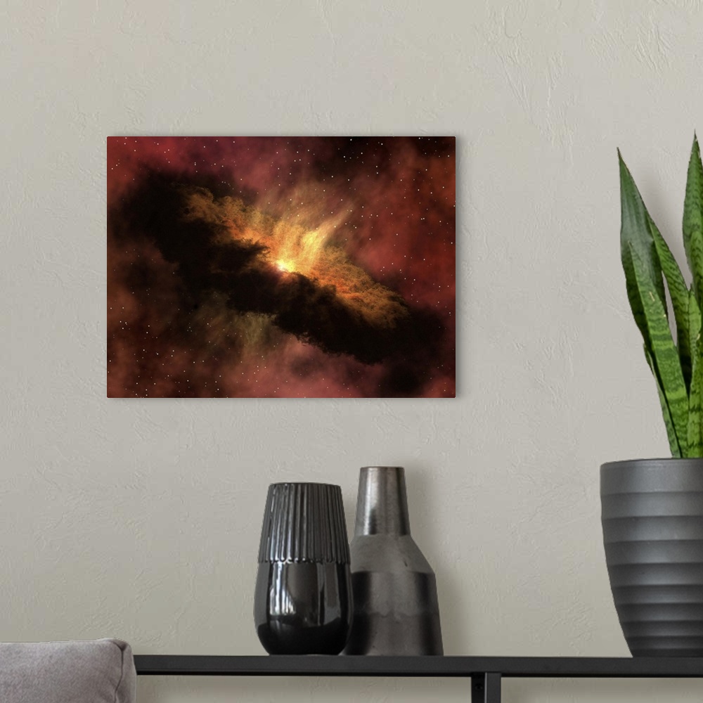 A modern room featuring A young star surrounded by a dusty protoplanetary disk