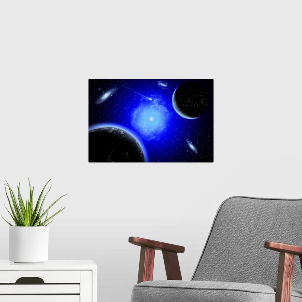 A modern room featuring A young star system located in our Milky Way Galaxy.
