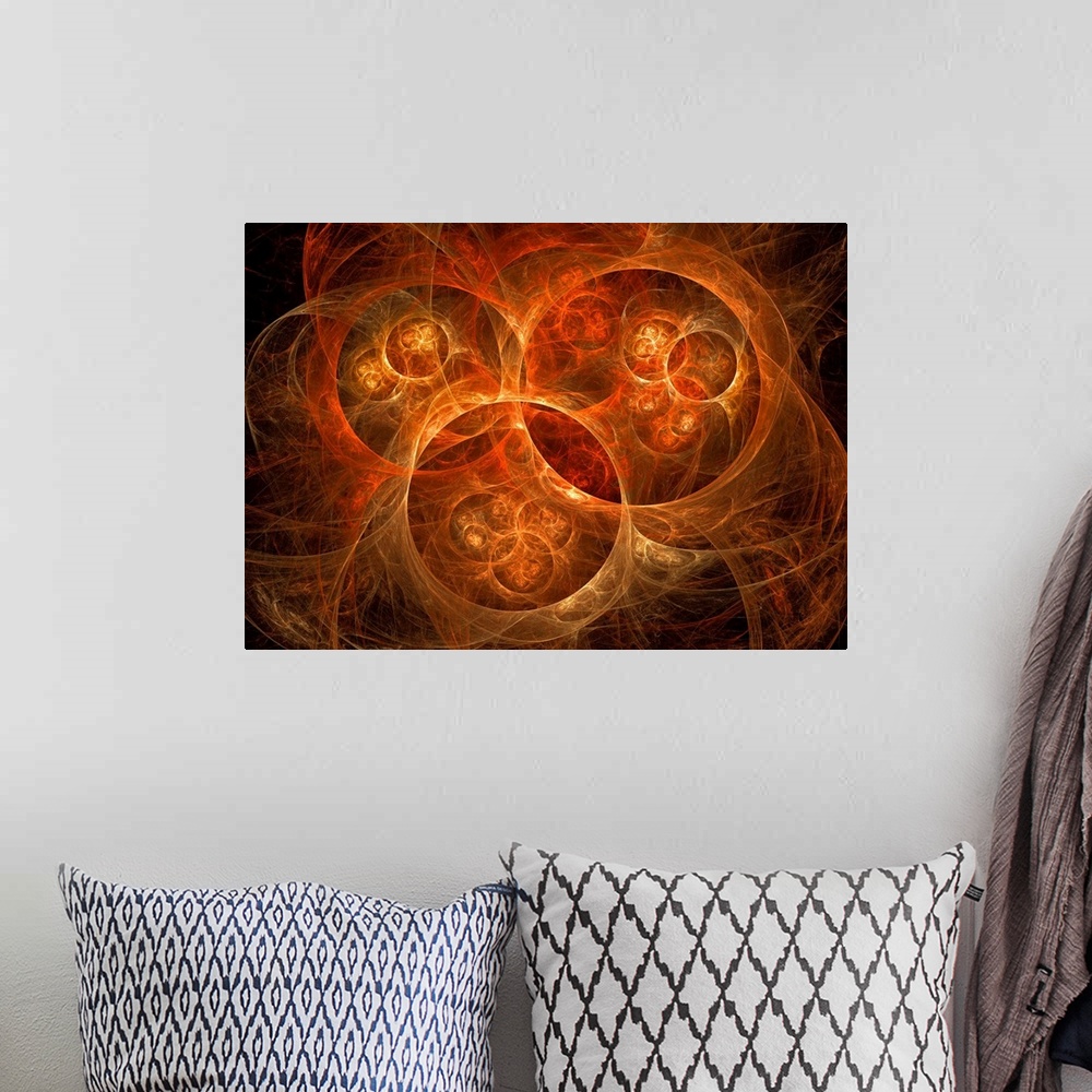 A bohemian room featuring Abstract conceptual image of atomic worlds.
