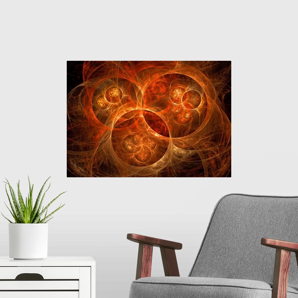 A modern room featuring Abstract conceptual image of atomic worlds.