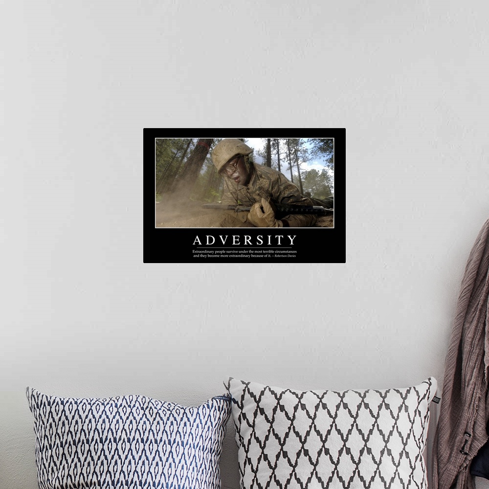 A bohemian room featuring Adversity: Inspirational Quote and Motivational Poster