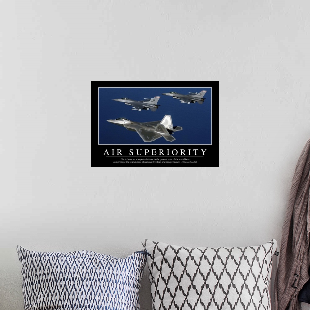 A bohemian room featuring Air Superiority: Inspirational Quote and Motivational Poster