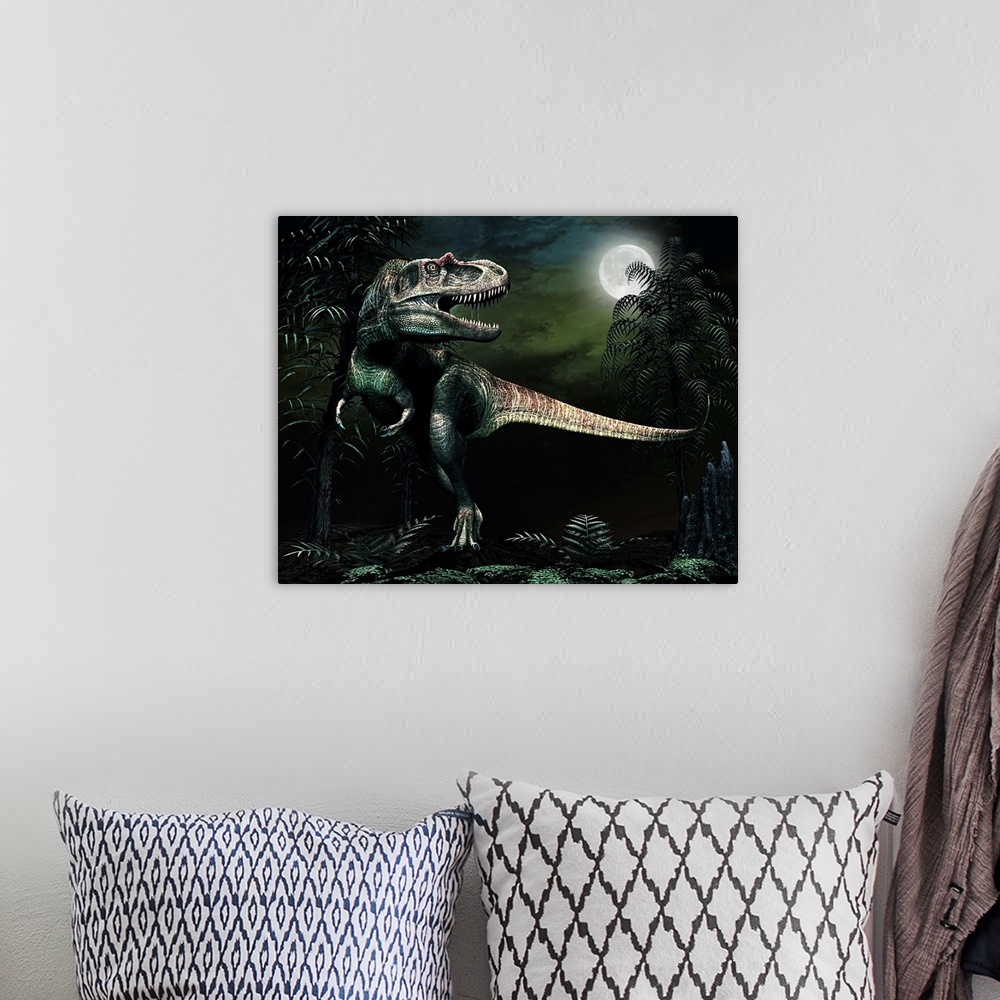 A bohemian room featuring Albertosaurus hunts by moonlight.