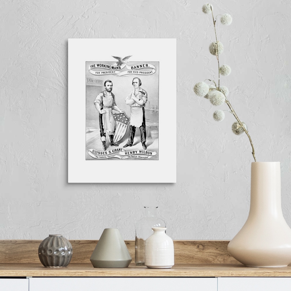 A farmhouse room featuring American History Election print featuring Ulysses S. Grant and Henry Wilson.