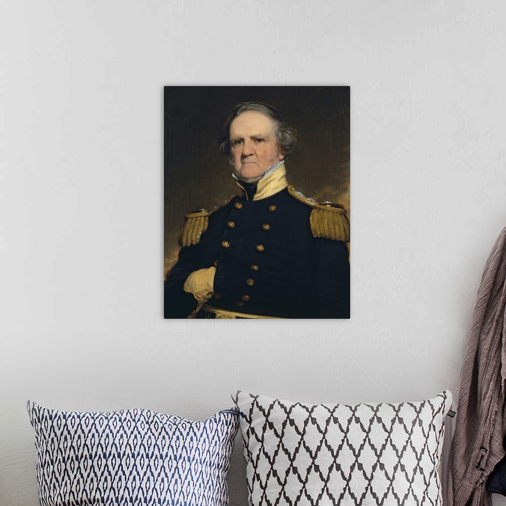 A bohemian room featuring American history painting of General Winfield Scott.