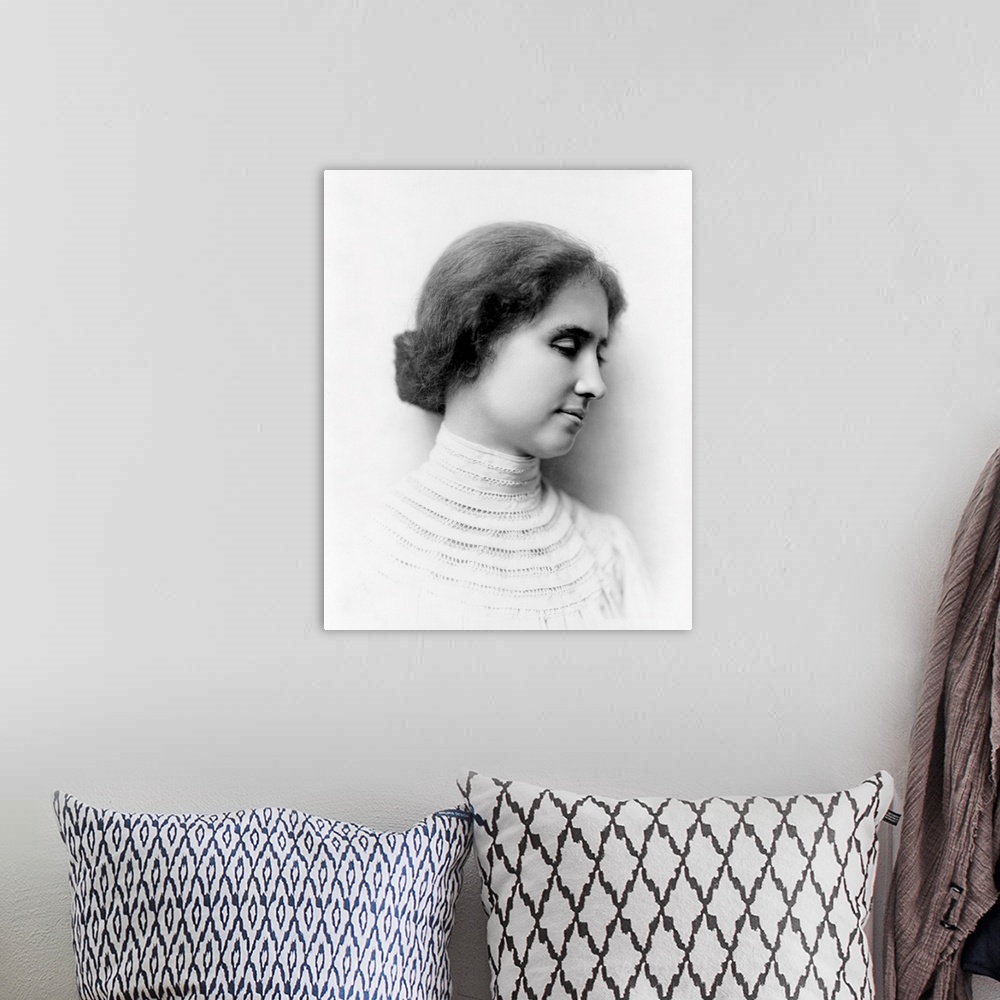 A bohemian room featuring American history photograph of a teenage Helen Keller in 1904.