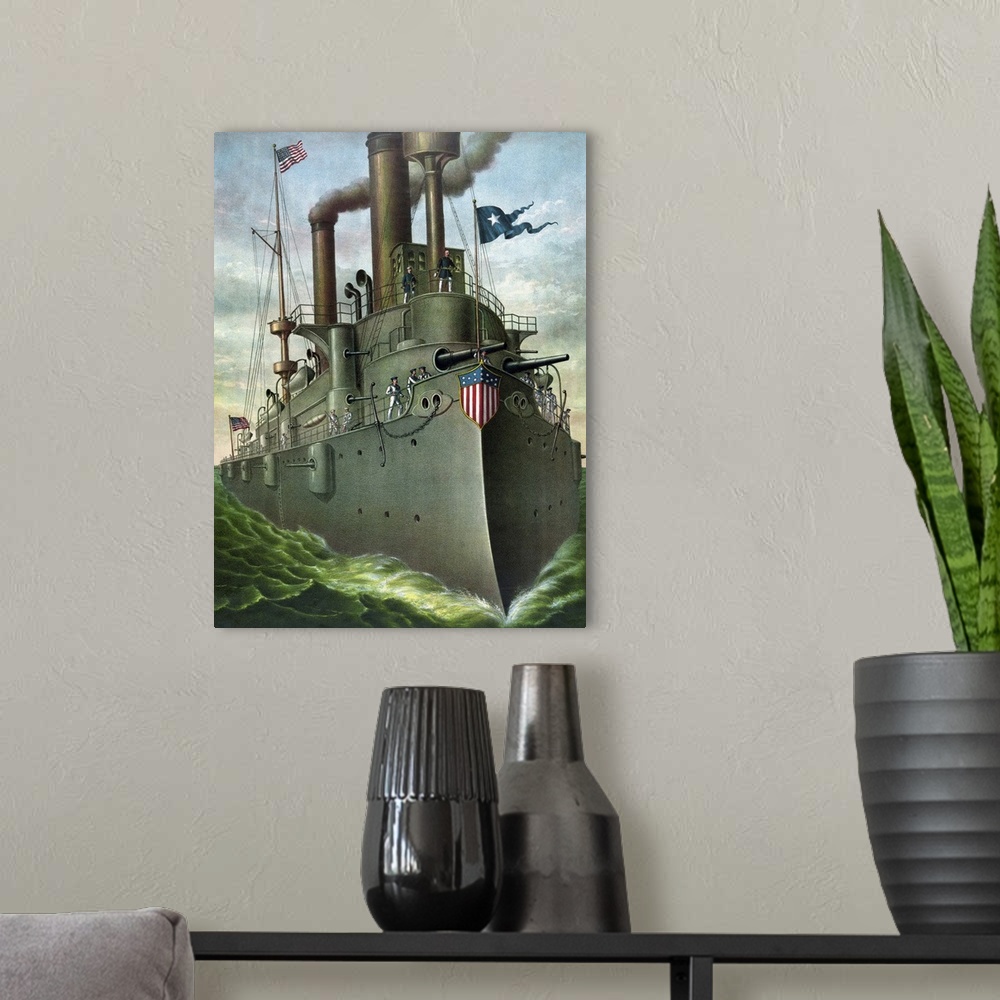 A modern room featuring American History print of Admiral George Dewey standing on his flagship.