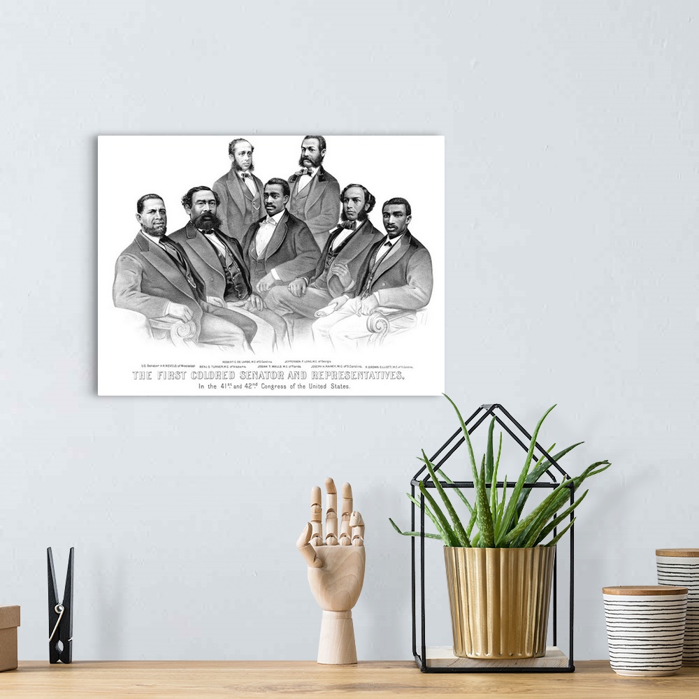 A bohemian room featuring Vintage American History print featuring the first African American Senator and Representatives i...