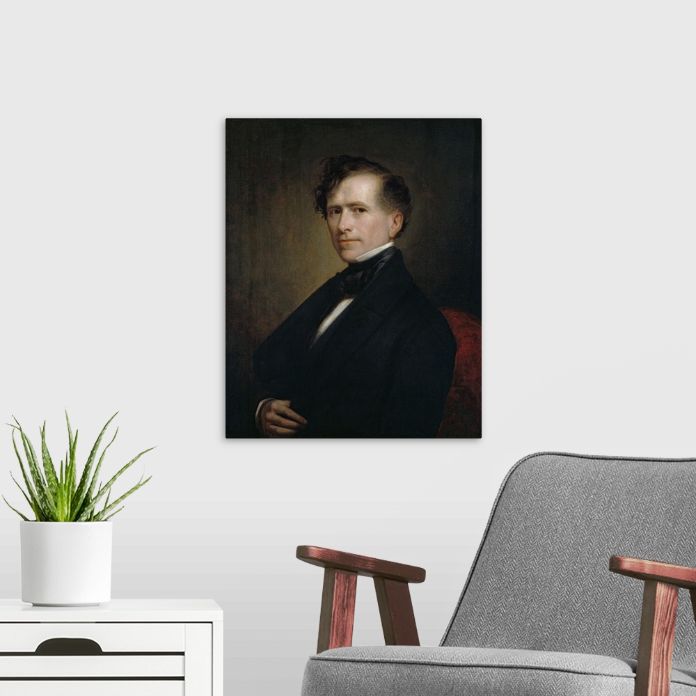 A modern room featuring American Presidential history painting of President Franklin Pierce.